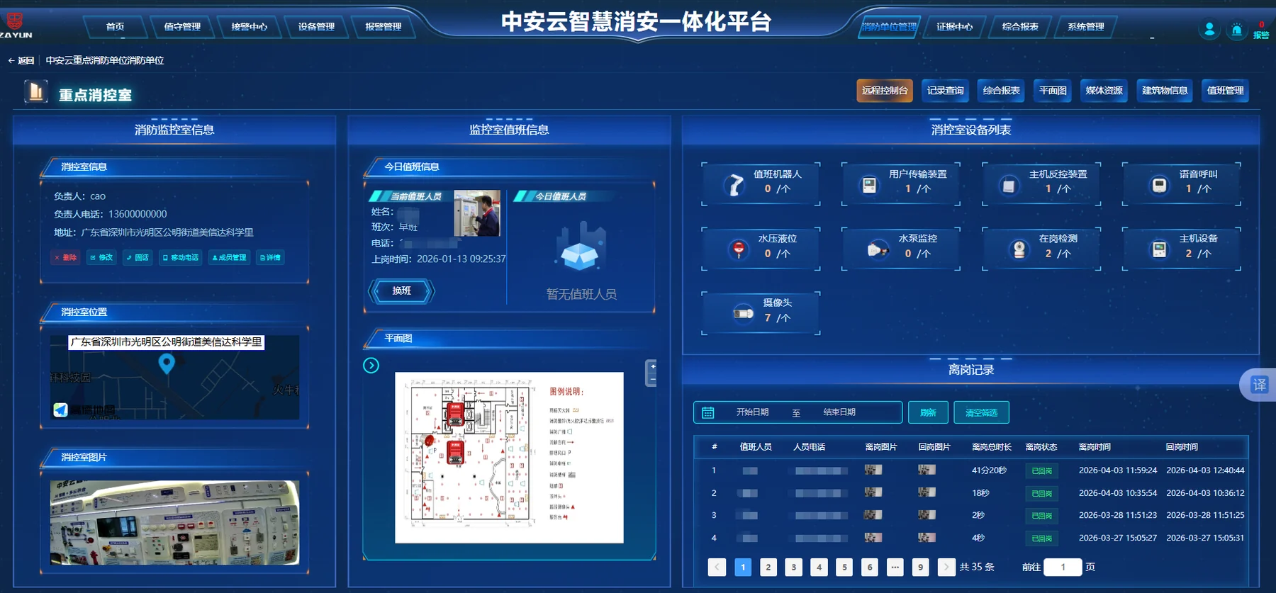 消控室信息与值班管理界面